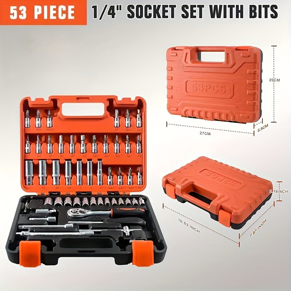 53pcs Tool Set, Screwdriver And Socket Set, Hand Tool Set And Wrench Set, Multi-functional Combination Toolbox, Precision Socket Set, Bicycle Tool Kit And Repair Toolbox