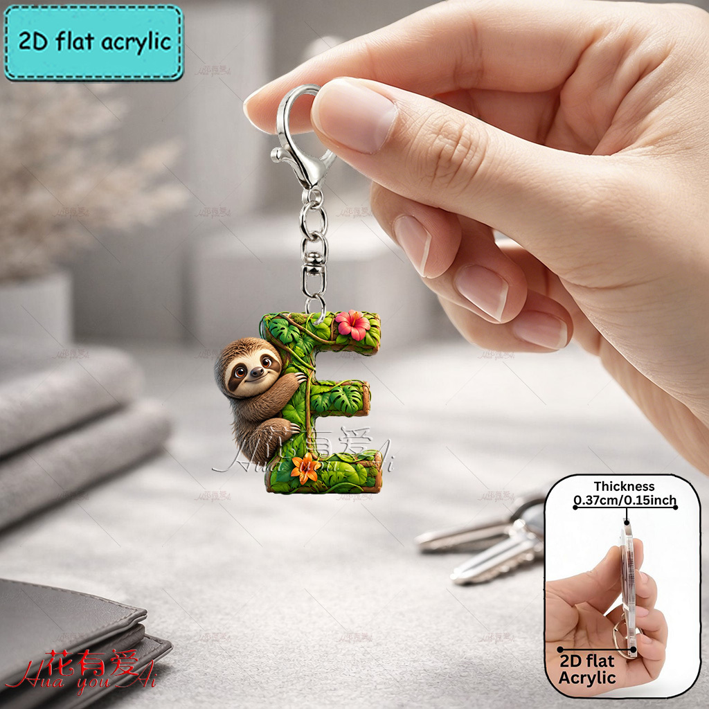 TEMU 2d Flat - [2d Flat] Acrylic Keychain, Sloth Letter Keychain, Novelty Keychain, , Sloth, Cute Animal, Keychain Additions, Fashion Additions,