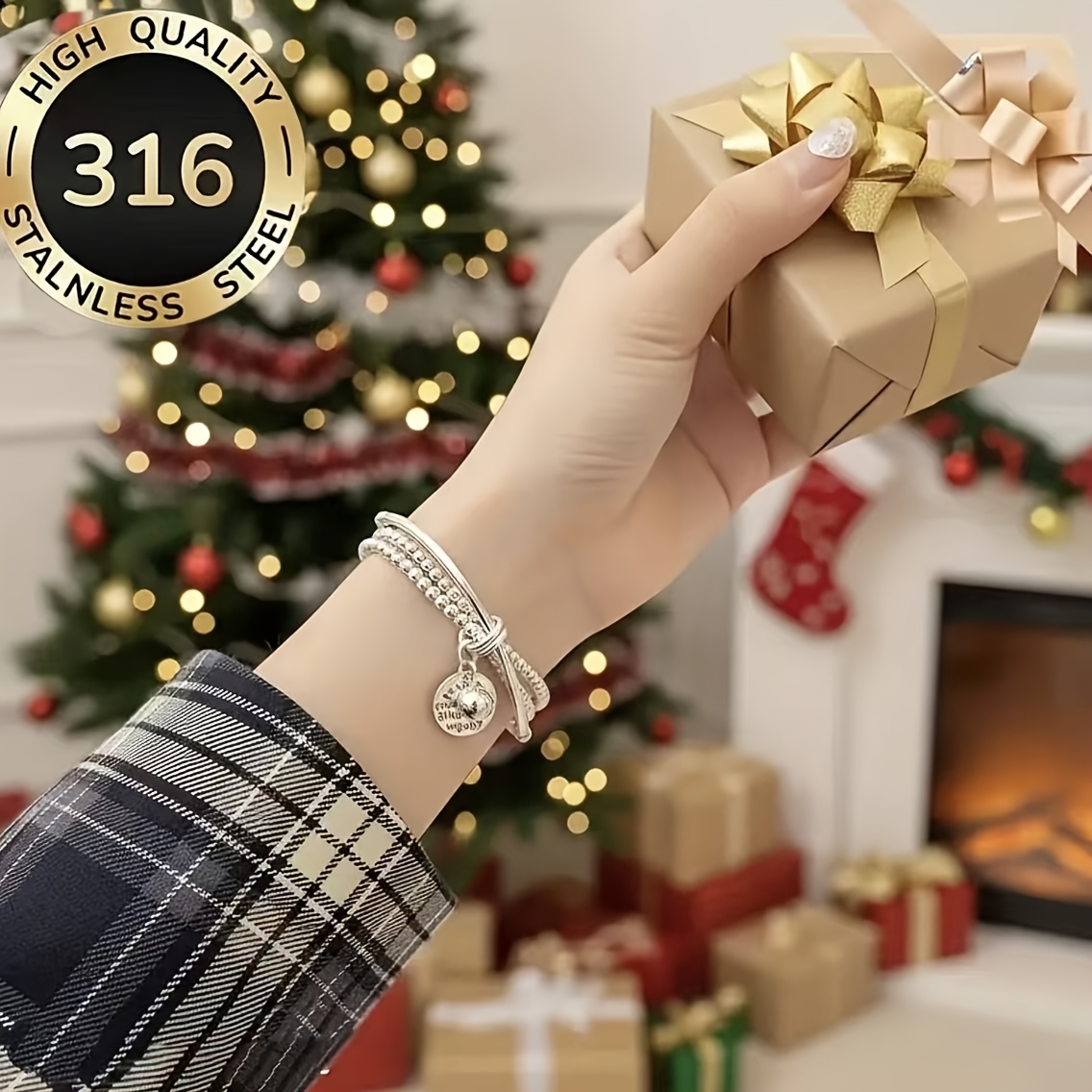TEMU 1 bracelet élégant à multi-rings en acier inoxydable 316, élégant et luxueux, cadeau d'anniversaire parfait pour diverses occasions, cadeau de
