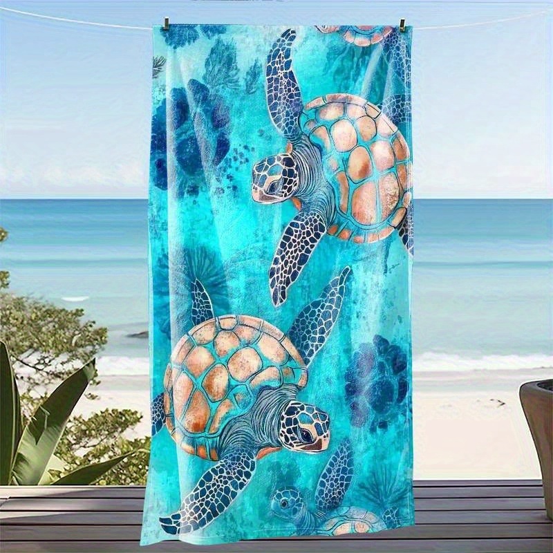 Large Turtle Print Beach Towel Lightweight Quick Drying Fabric_voghion.com