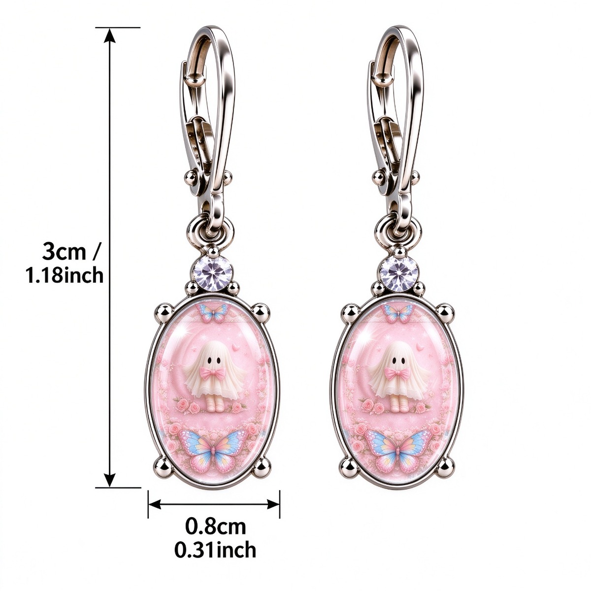Women's Lovely Pink Patterned Butterfly Rose Bow Hanging Earrings