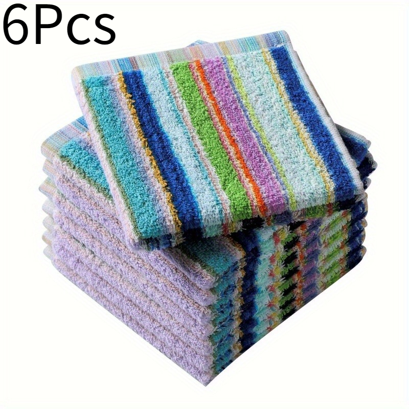 TEMU 6pcs (random Style) Face Towels With Hanging Loops Space-themed Square Striped Absorbent Cleaning Cloths For Kitchen & Home Hand Towel Face