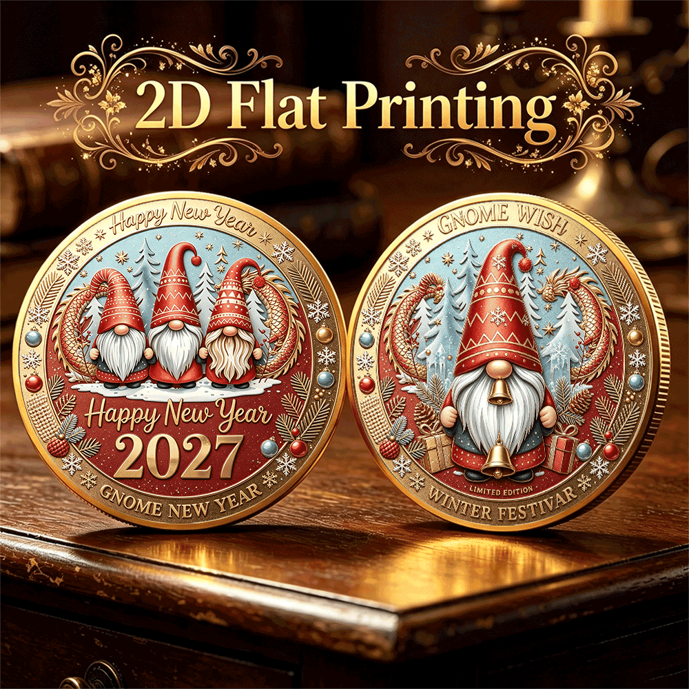 TEMU commemorativa 2D 2027 Capodanno Gnomi, stampata su entrambi i lati, che simboleggia e l'accoglienza della fortuna, una di Capodanno da favola,