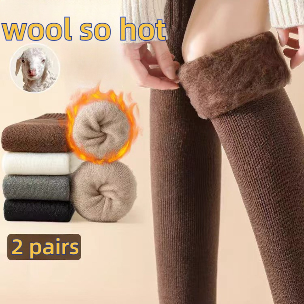 

2pcs Women's Cozy Knit Thigh-high Socks - Warm, Stretchy & Solid Color Over-the-knee Stockings For Fall/winter