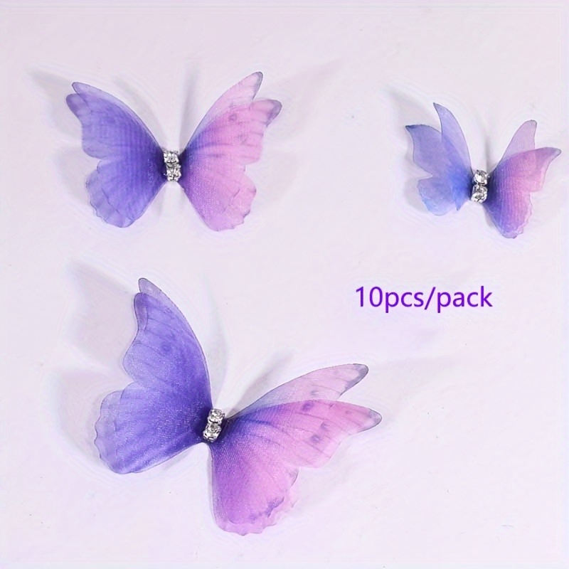 TEMU 10 piezas Decoraciones elegantes de mariposas 3D, mariposas de fibra de poliéster de capa, para manualidades, sombreros, decoraciones de boda