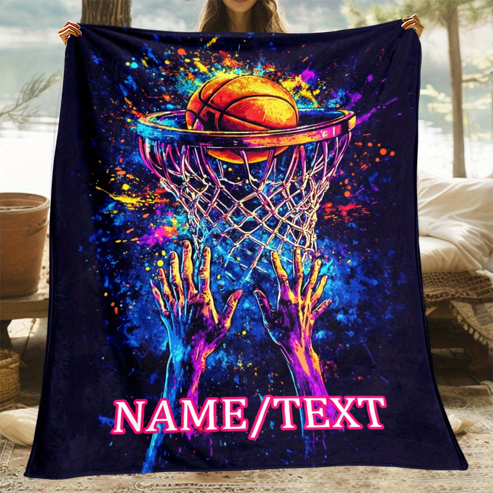 

Custom Basketball-themed Flannel Throw Blanket - Personalized Name, For Couch, Bed, Travel - Digital , Perfect Gift For Sports Fans