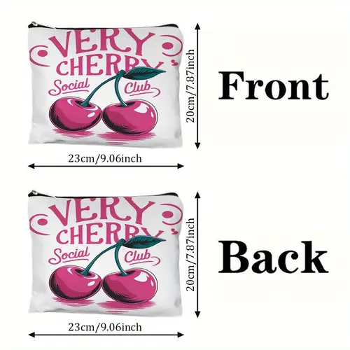 1pc makeup bag durable 2d flat printing zipper closure cosmetic pouch with vibrant cherry design ideal for travel everyday use beach accessory vibrant accessory zippered pouch