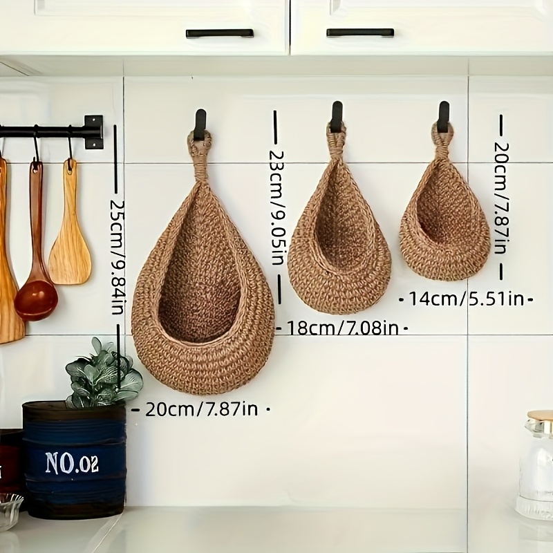 3pcs Bohemian-style Rope Handwoven Wall-mounted Basket Set, Multi-functional Hanging Storage Basket Made of, Suitable for Storing Sundries, Kitchen, Home, and Dining Room Decorations, Shelf Basket, Perfect Gift for All Four Seasons., Shelf Baskets