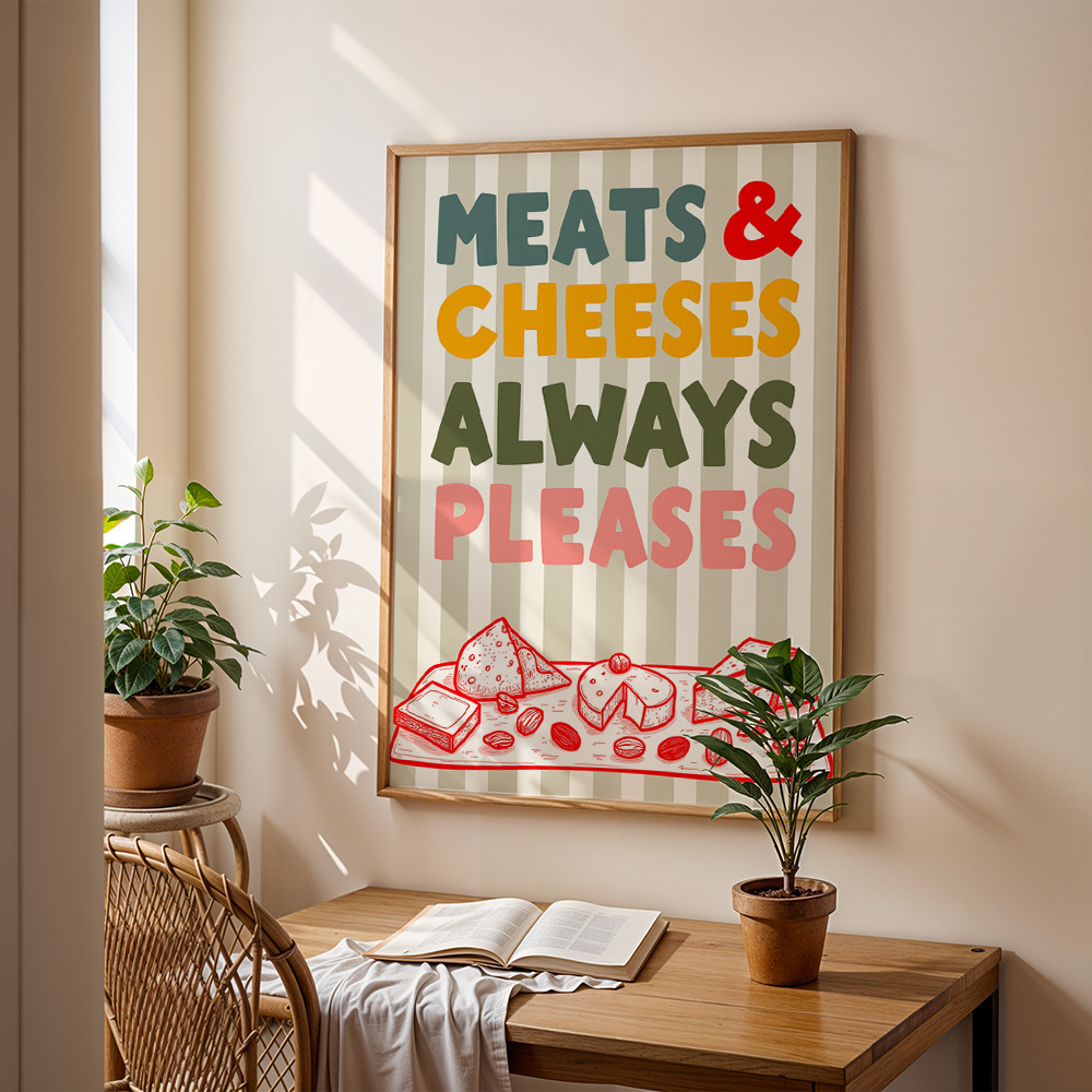 TEMU 2d Flat, 2d Flat, Wall Arts Meats Cheeses Posters Striped Background Canvas Prints Bedroom Decor Living Room Decor Gift Unframed, Halloween