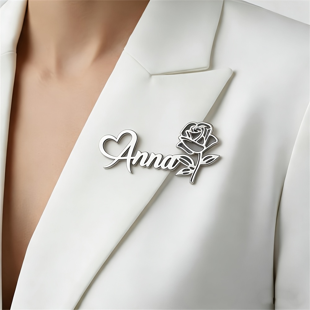 TEMU Custom Stainless -style Letter Name Romantic Rose Brooch, Exquisite, Elegant, Stylish, And Romantic. A Perfect Gift For Mothers And Wives To