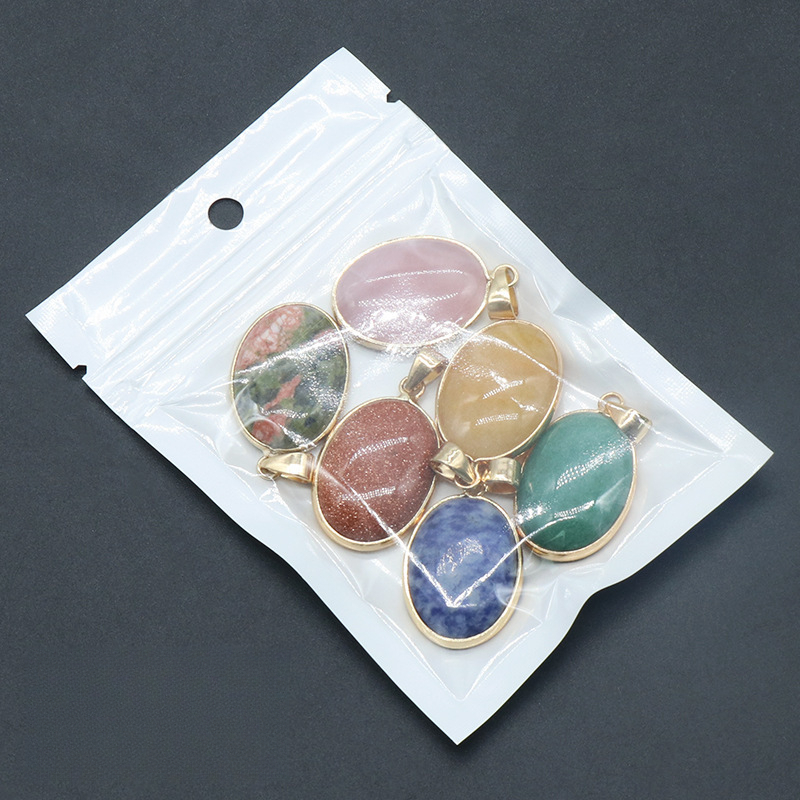 TEMU Collier avec 6 pendentifs en agate naturelle - Pendentif ovale à bordure, demi-pendentif d'œuf, collier en alliage de cuivre