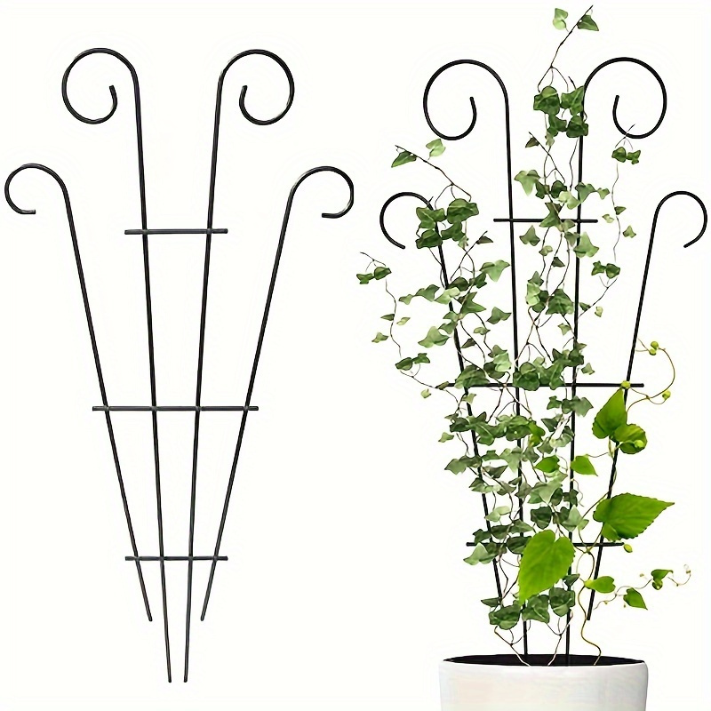 

Black Metal Plant Support Cage - Decorative Lattice For Climbing Plants, Indoor/outdoor Garden Vine Stake With Wrought Iron Fixing Pole