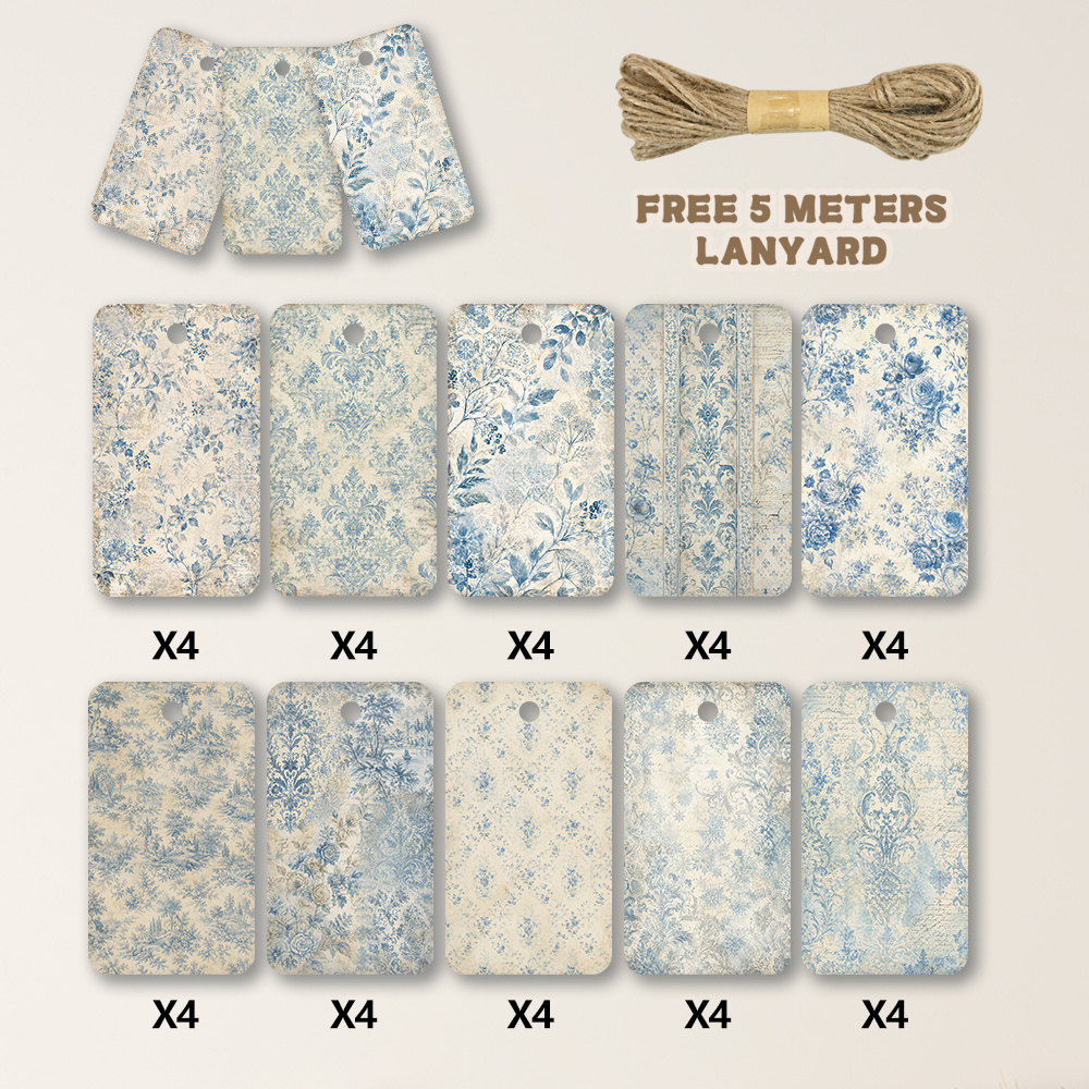 TEMU 40pcs Vintage Ruey Floral Pattern Gift Tags, 10 Different Plain Pattern Gift Labels, Winter Souvenir Tags, Christmas Tree Decoration Cards,