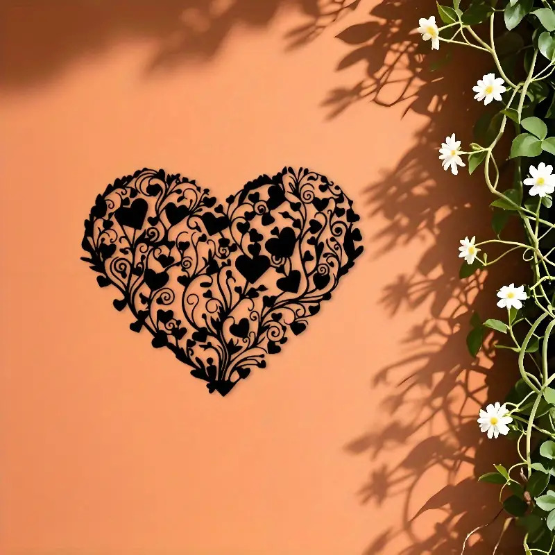 TEMU 1pc Heart-shaped Vine Metal Wall Art With Vine & Flower - Elegant Romantic Iron Wall Sculpture Suitable For Bedroom, Wedding, Indoor/outdoor