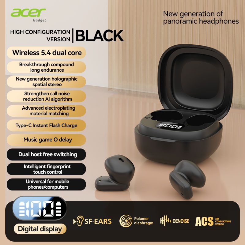 Acer Genuine Product Ohr501 Portable Open-ear Wireless Earbuds, Tws True Wireless Stereo, Stable Connection, 13mm Dynamic Driver, Super Long Standby, Type-c Charging, Wireless 5.4, Touch Control
