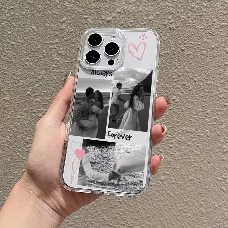 TEMU para teléfono: Collage de corazones popular con foto personalizada, para 3 imágenes, magnética transparente de broche a presión, personalizado