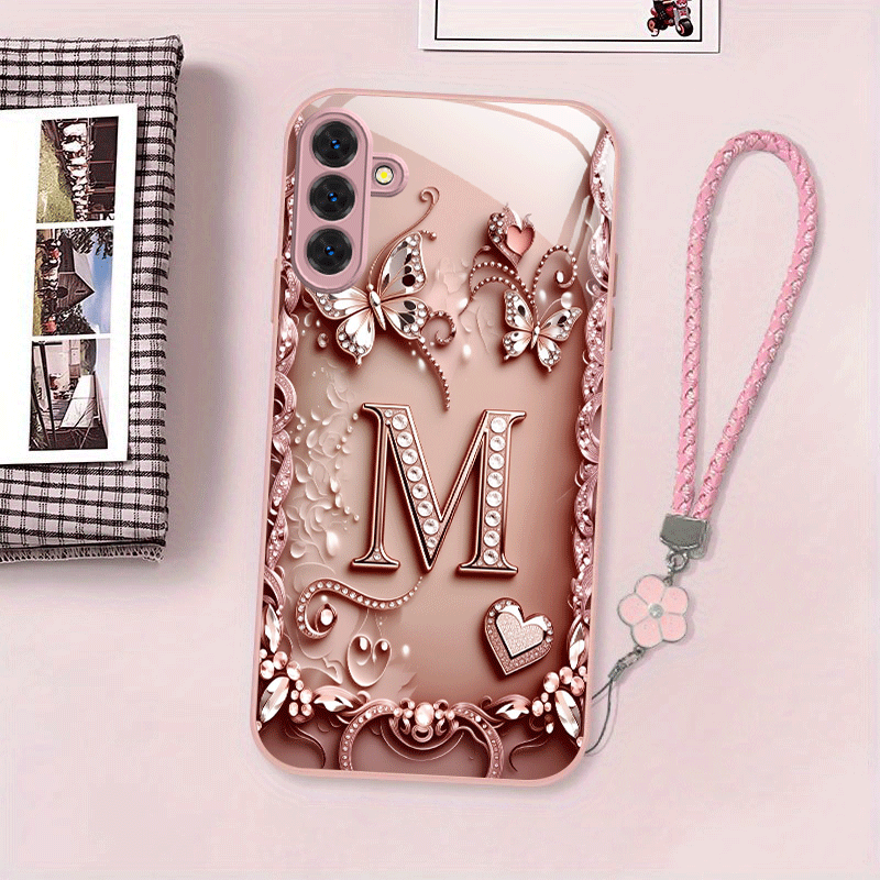 TEMU Phone Case - Diamond M Pattern Metallic Glass Shell Phone Case Exquisite Luxury Suitable For Galaxy