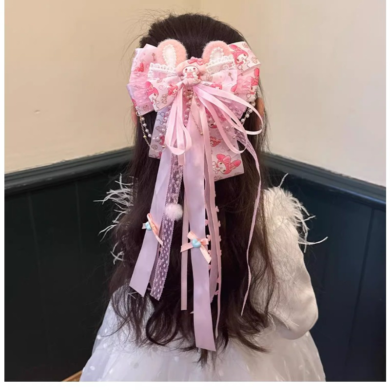melody pink bow hair clip long ribbons - Temu