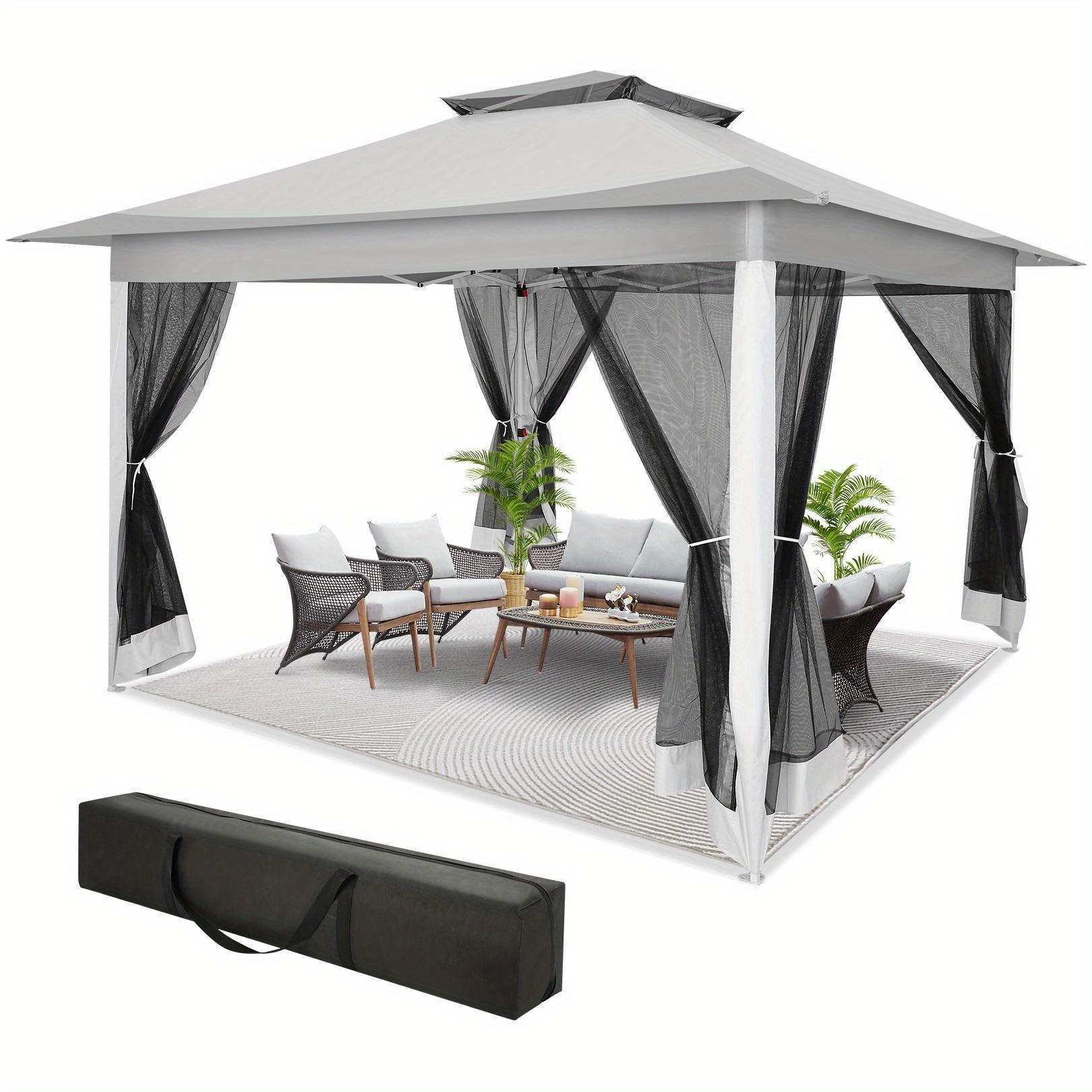 Šotor Pop-Up 12X12Ft, enostaven za postavitev, zunanji šotor UPF 50+, izboljšan avtomatski prenosni gazebo z mrežo proti komarjem, dvojno