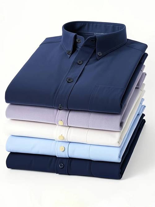 mens anti wrinkle oxford shirt solid color stretch business casual long sleeve top wrinkle resistant suitable for work and daily wear 60