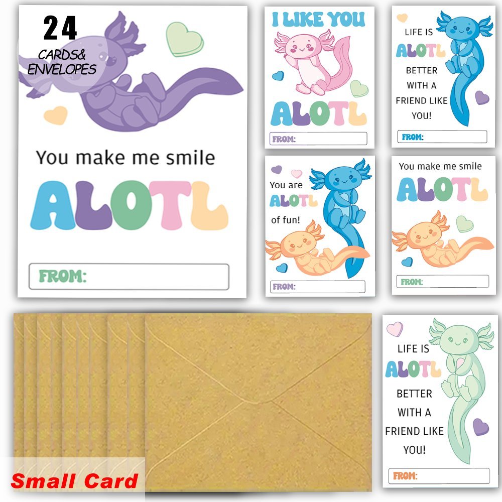 TEMU 24 Axolotl Valentine's Day Greeting Cards, (6 , 4 Cards ) Greeting Cards With Envelopes, Bulk Greeting Cards, Funny Greeting Cards, Holiday