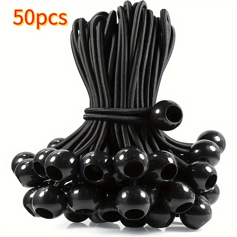 E-shop 30/50 Stück Schwarze Ball-Bungee-Seile 15 cm, robuste Nylon-Bungee-Seile zum Fixieren von Zelten, Ladung, Drahtschläuchen, Terrassenschirmen,