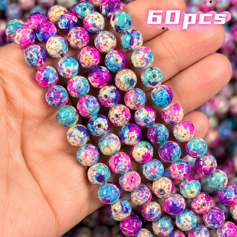 TEMU 60pcs, Perles de fleurs colorées de 8 mm, Matériaux de bijoux, Accrochage de perles de bijoux, Fait main, Fournitures décoratives, utilisé pour