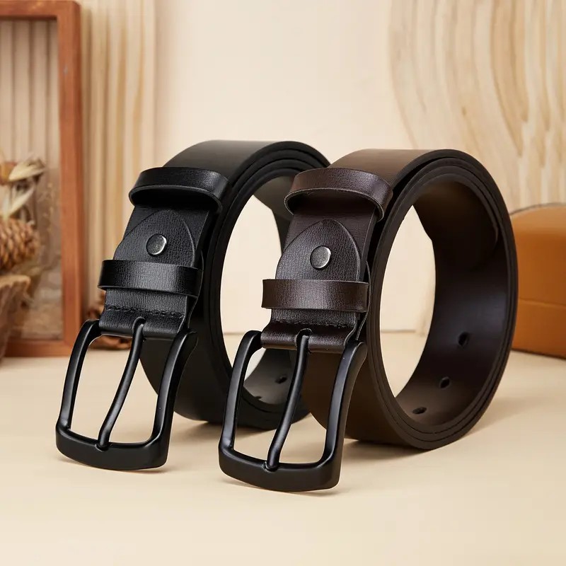 Plus Size Men's Genuine Leather Belt | Square Alloy Large Buckle | High Cost-Effective Durable Style | Suitable for Casual and Business Wear | A Dignified Gift Choice