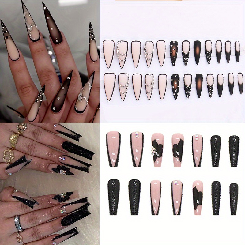 

48pcs(2 Pack) Wear Nails, Press Nails Rectangular Fake Nail Gloss Glue Nails French Tip Acrylic Henna Artificial Nails For Women