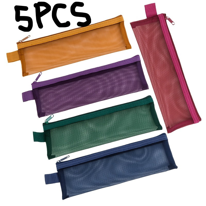 5pcs, 3pcs, 1pc Portable Nylon Mesh Makeup Bag, Random Colour Transparent Cosmetic Pouch For Brushes Lipstick, Multifunctional Pencil Case For School , Lightweight Organizer Bag, Multiple Colors