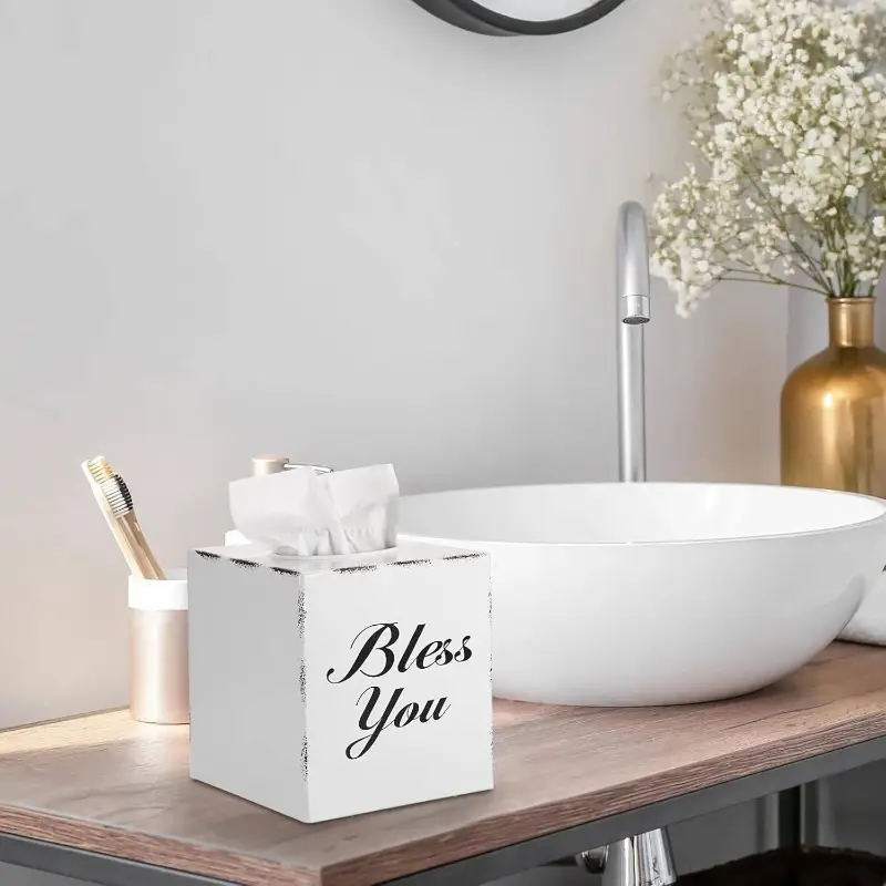 tissue box cover decorative cube holder with open bottom elegant text for living room bathroom office tabletop housewarming wedding gift white office accessory accessory sleek home decor item interior design enthusiasts Product details 1