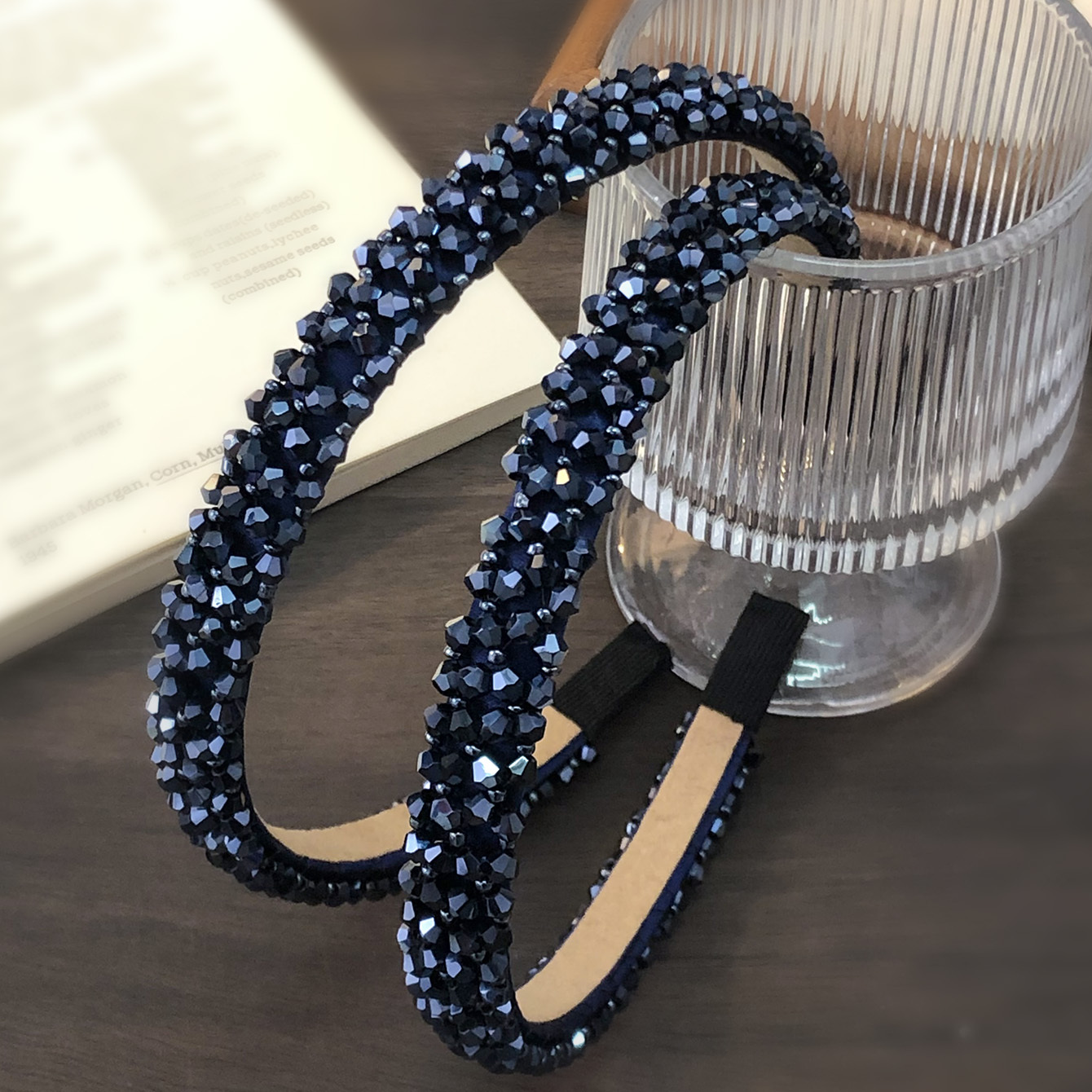 E-shop 2er-Set Vintage marineblaues Strass-Stirnband, Damen-Mode-Haarspange mit hoher Kronenform, rutschfester Haar-Press-Stirnband für Ausflüge