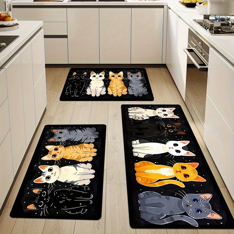 TEMU 2/3pcs Kitchen Mat Set, Cute Kitten Decorative Mats, Design, Flannel Material, Suitable For Bedroom Living Room Dining Room Bathroom Entryway