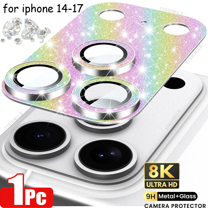 TEMU 1pc Glitter Glitter Camera Lens Protectors For Iphone 17 Pro Promax, 9h Tempered Glass With , Full Coverage Scratch-resistant Additions, Anti