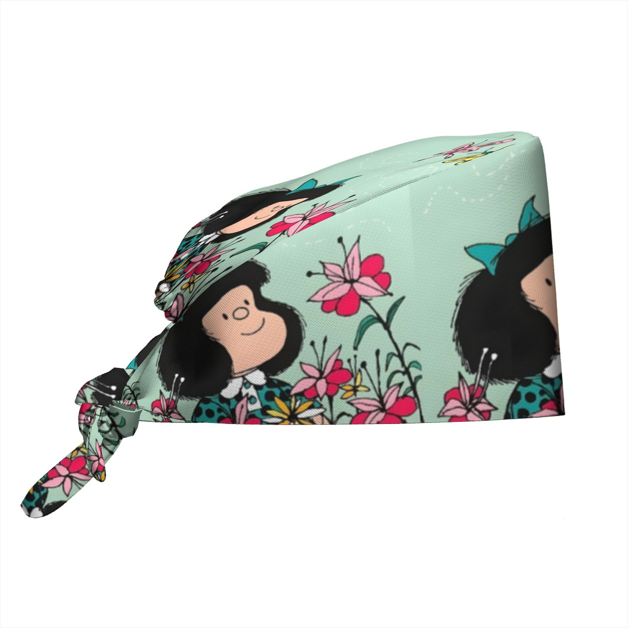 TEMU 1pc Women's Vintage Comic Hat - Lightweight Adjustable Skull Cap With Tie-back Closure, Mint Green Floral & Print, Non-elastic Fit For Nursing,