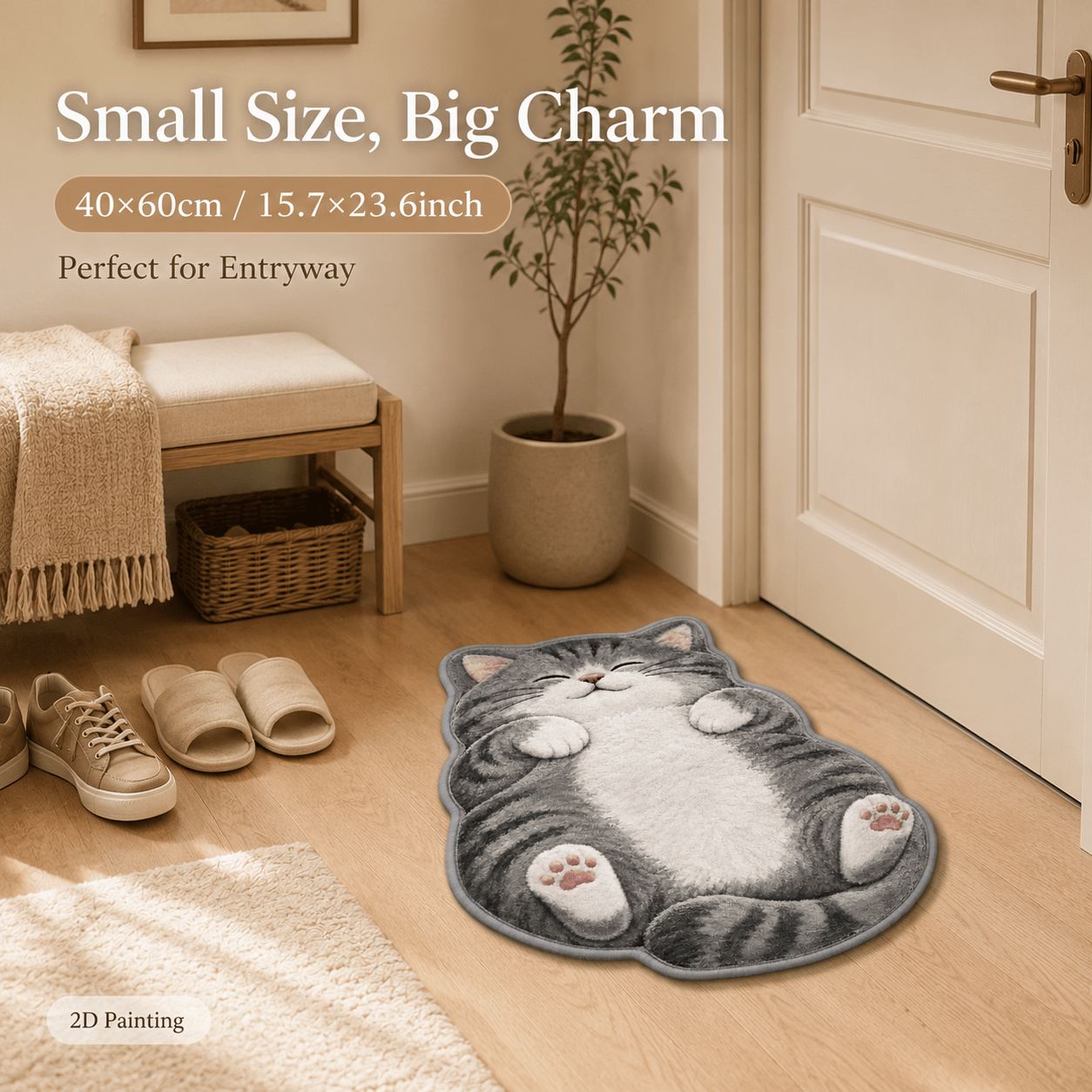 TEMU 1pc Thick Plush Cat Rug Suitable For & Floor, -friendly Irregular Shaped Floor Cushion With Gray Tabby Kitten, Machine Washable Absorbent