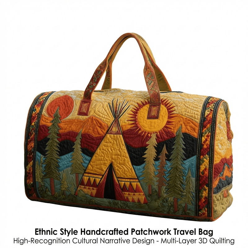 TEMU Quilted Ethnic Tipi Print Large Capacity Duffle Bag, Handcrafted Travel Weekender Bag For Women Men, Easy Carry Machine Washable Tote Bag,