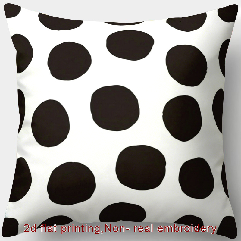 TEMU 1pc, 2d Flat Printing, Zipper Throw Pillow Cover, Suitable For Minimalist Style, Black And White Polka Dot, Geometric, Modern, Classic. Non-real