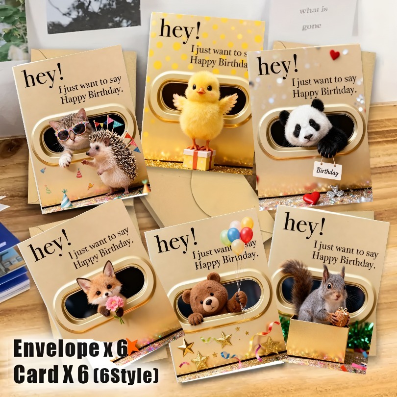 Image of 12-sheet Humorous Animal-themed Birthday Card Set With Envelopes, Featuring Designs, Perfect For , Suitable For Birthdays, Thank You, Christmas, And Everyday Gifting Occasions