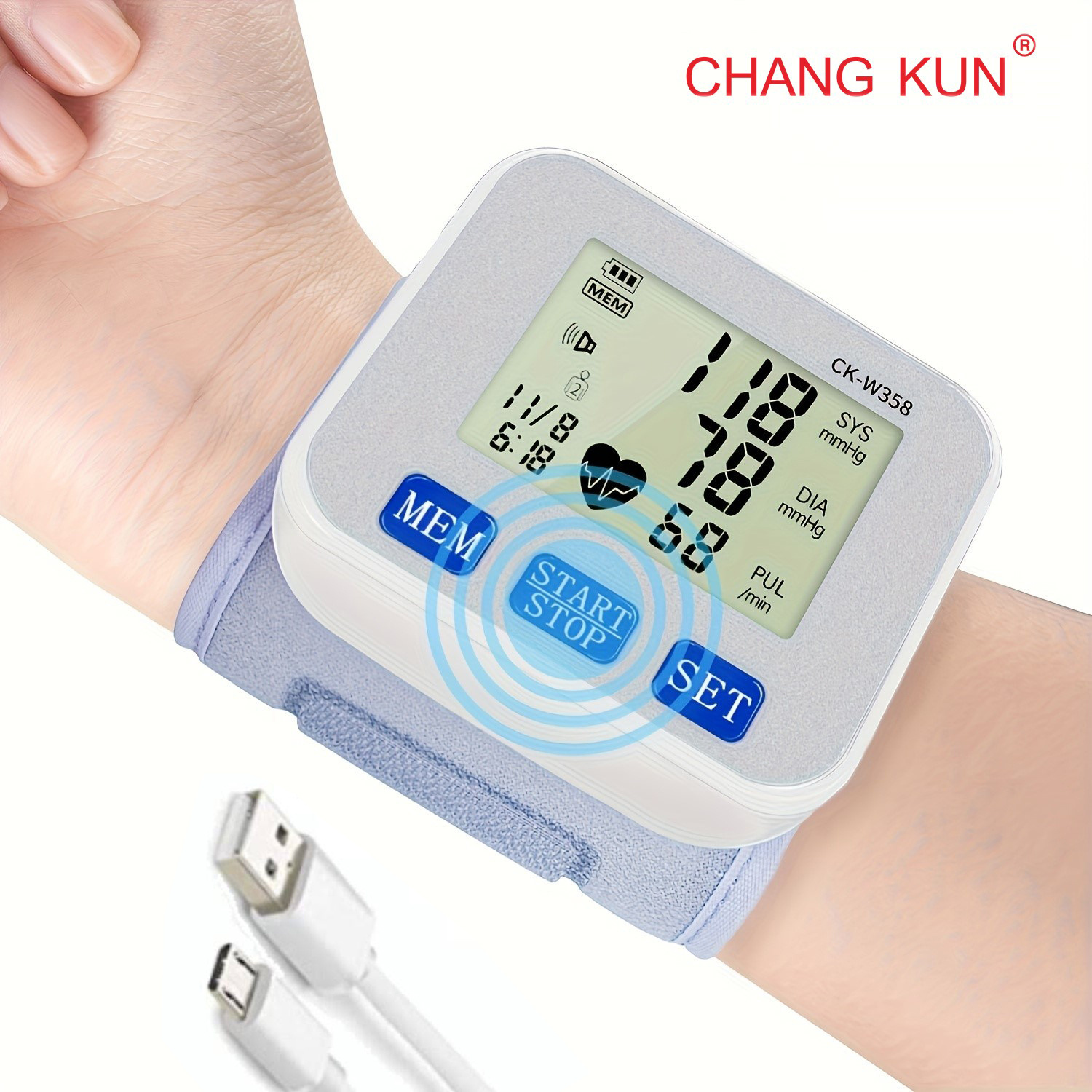 1pc   rechargeable automatic wrist   digital   with voice large lcd display adjustable cuff usb charging for adults fitness   sleek wrist device clear lcd display blood pressure wrist monitor Product details 0