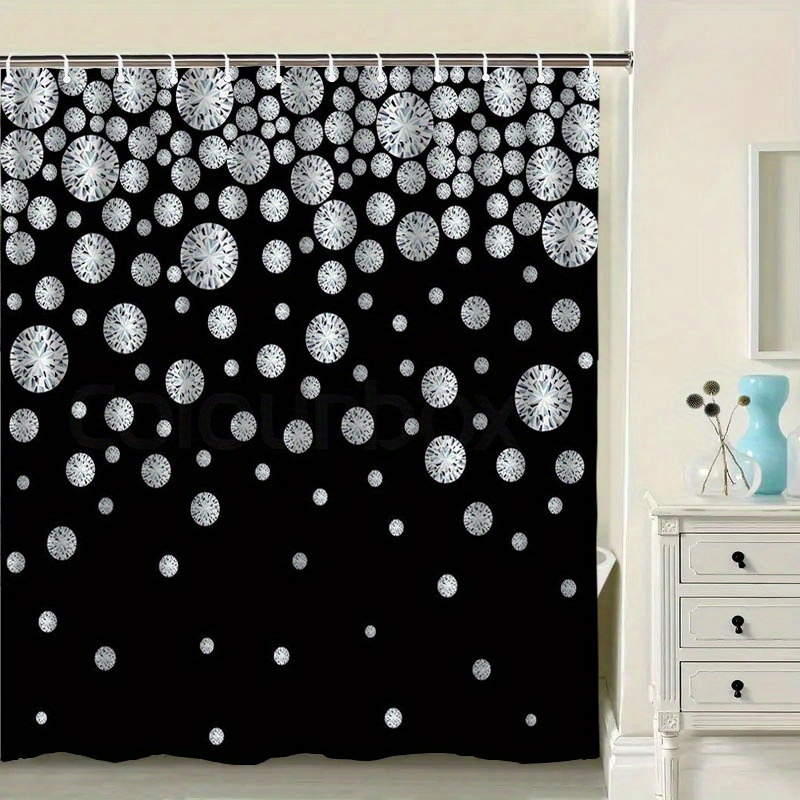 TEMU 1pc A Sparkling Diamond Design Shower Curtain With Hooks, Suitable For Water Use, Serves As A Bath Divider, And Is A Part Of Bathroom Decor And