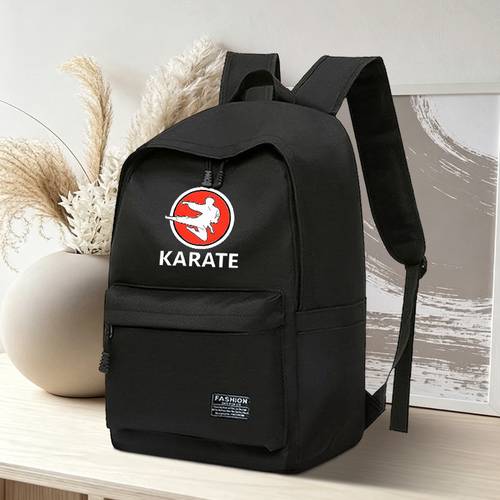 1pc karate themeds print large capacity backpack casual lightweight student backpack laptop backpack unisex suitable for outdoor activities daily use and travel