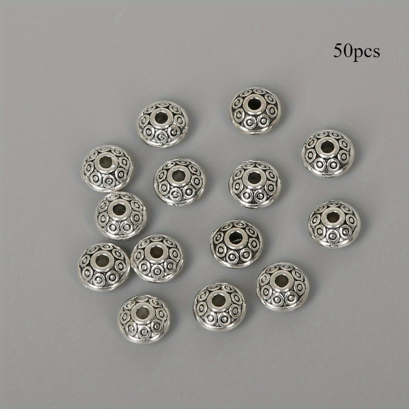 Image of 50pcs 6mm Vintage Silvery Alloy Charm Ufo Style Spacer Beads For Jewelry Making Diy Bracelet Necklace Handmade Craft Supplies