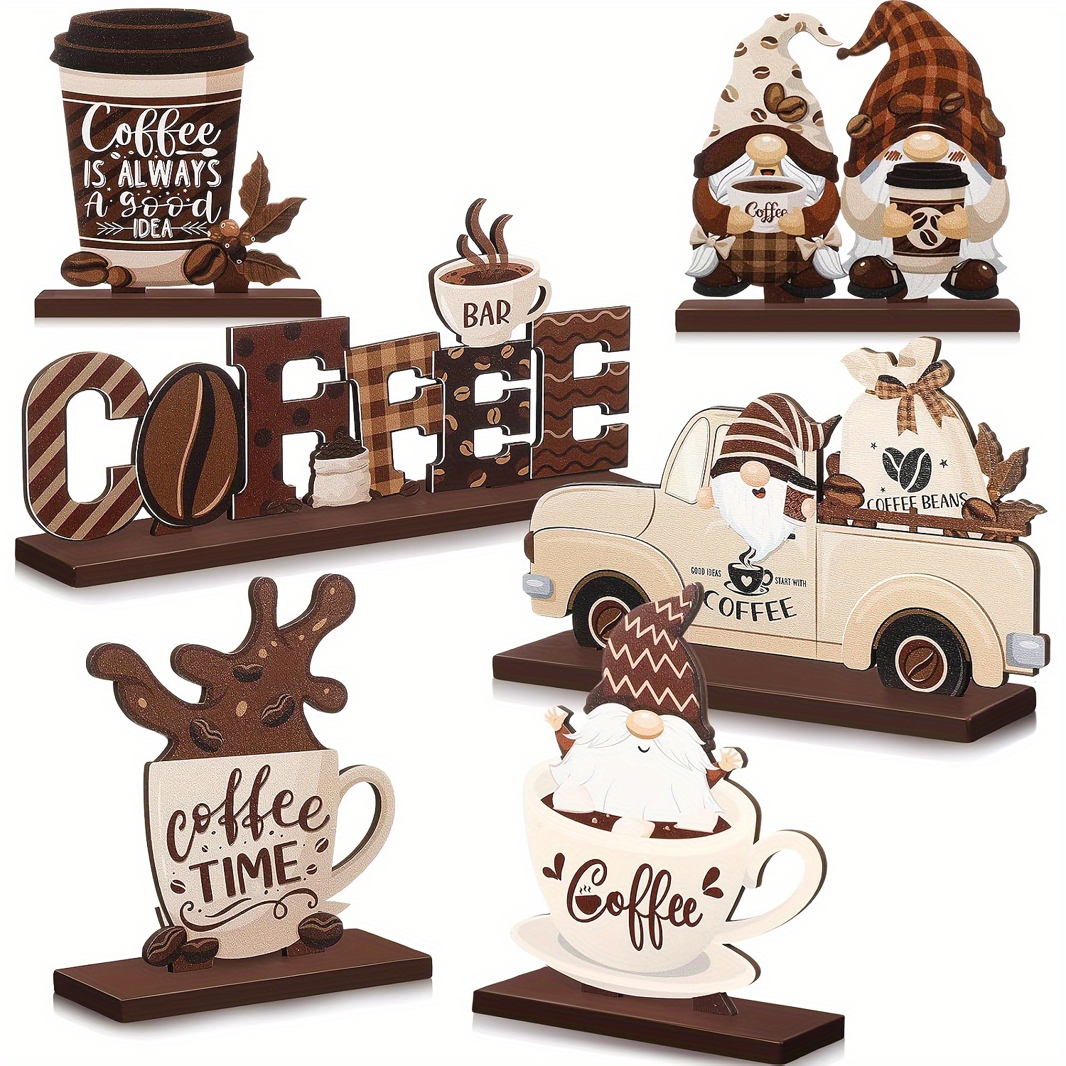 6pcs Coffee Bar Decoration Signs Coffee Bar Additions Farmhouse Gnomes Rustic Dining Table Centerpieces Suitable For Home Kitchen Decor