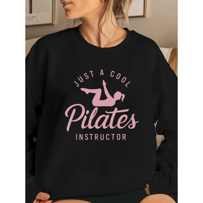 

Sweatshirt Décontracté pour Femme à Col Rond et Manches Longues avec Silhouette d'Instructeur de Pilates à Motif Géométrique - Tissu en 100% Polyester, Longueur Régulière pour Automne/Hiver