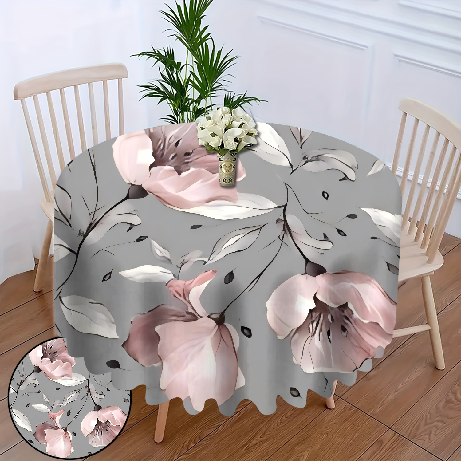 

Nappe Ronde Chic à Fleurs Roses - Parfaite pour les Réunions à , Décoration de Salon & Salle à Manger | Polyester , Facile à Nettoyer, Housse de Table Basse, Anti-Poussière