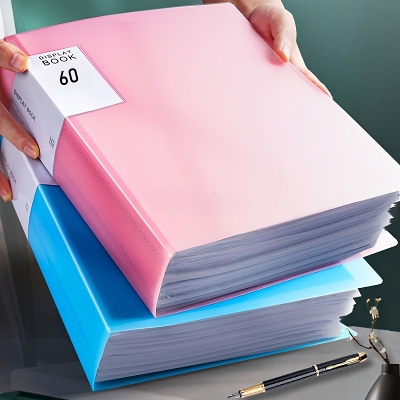 TEMU 2pcs Thickened Pp Standing File Folder - 60-pocket Large Capacity, High- & A4 Document Storage. For Home/office/school Organization - Back-to-