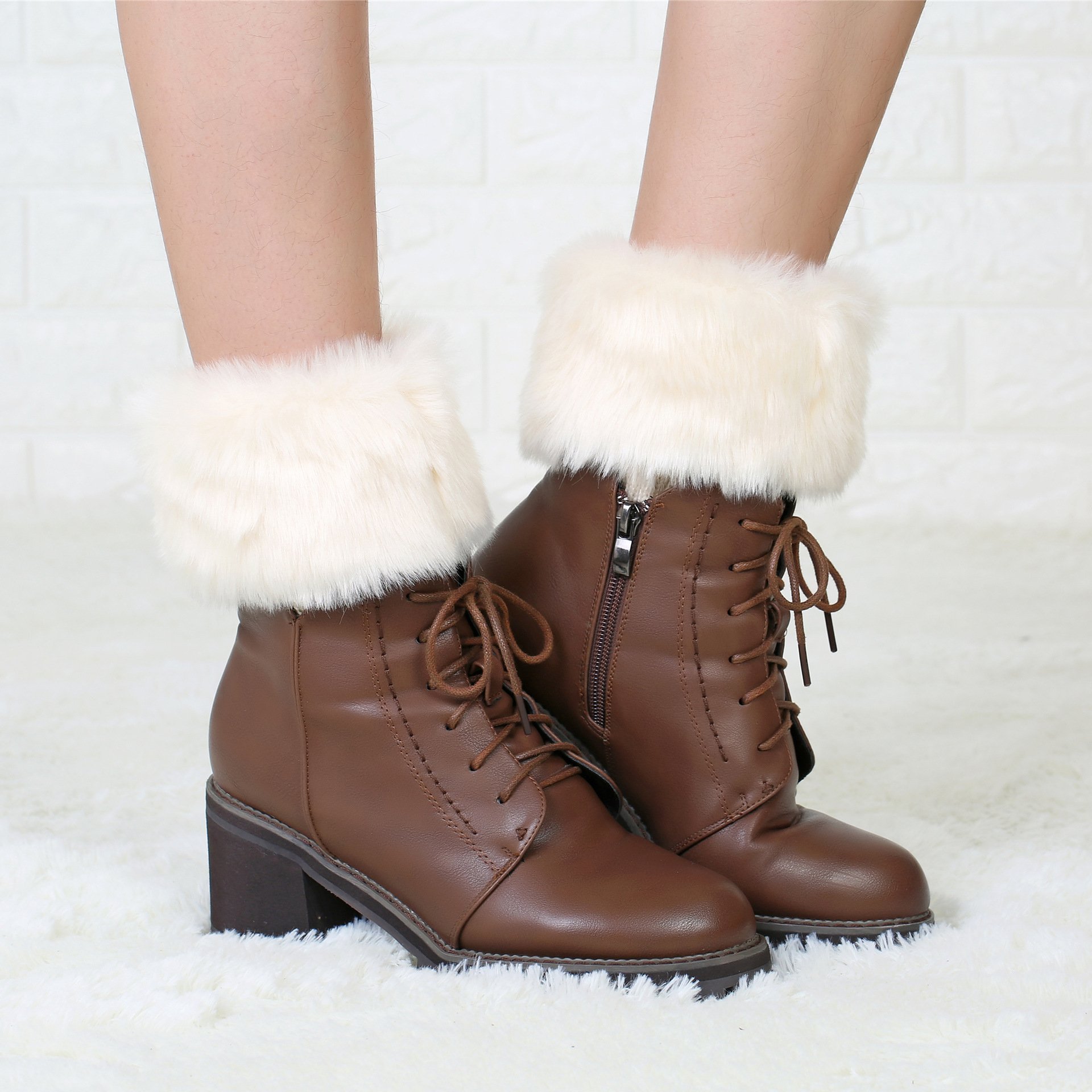 artificial fur boots cuffs leg guards short fur boots knitted fur boots socks girls winter s artificial fur trimmed boots cuffs socks winter knitted fur   leg guards for teenager Product details 3