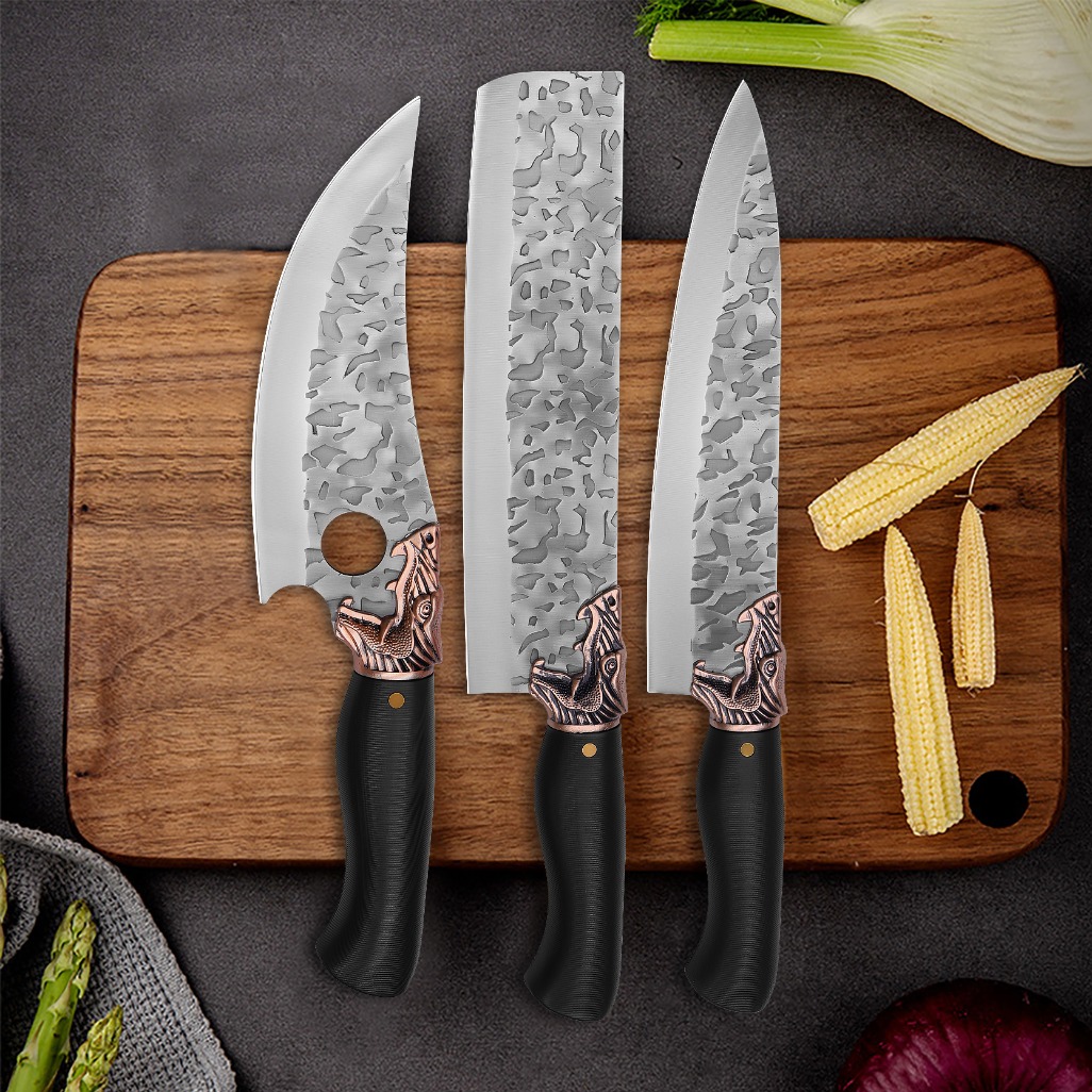 8pcs Stainless Steel Handmade Forged Chef Knife Professional Kitchen Multipurpose Knife Utility Knife Boning Knife Fish Knife Unique Knives Cutting Knife Vegetable Chopper for Kitchen Convenience Gifts for Men