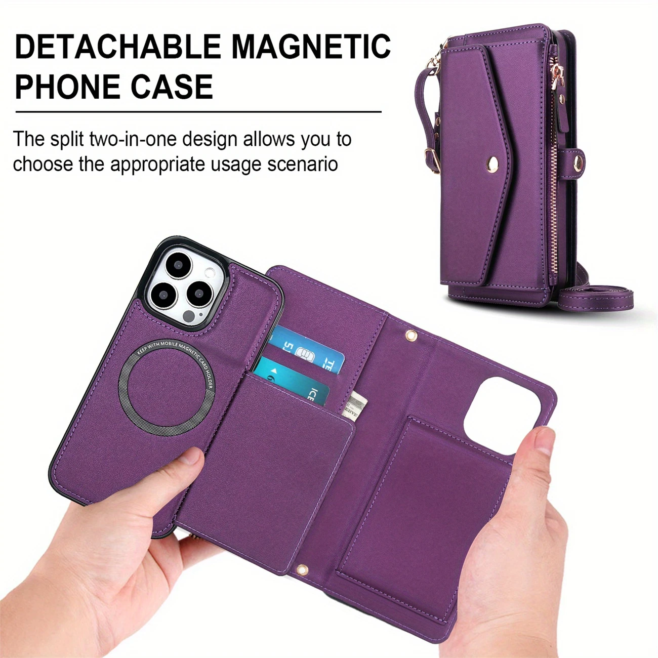 for iphone 16e 16 15 14 11 pro xs xr xs max se 2022 7 8 plus wallet case for women support wireless charging with rfid blocking card holder wallet detachable magnetic phone case crossbody strap details 2
